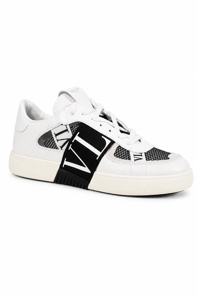 Valentino Garavani VLTN Panel Low-Top Mesh & Leather Sneakers in White/Black
