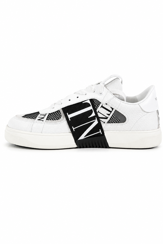 Valentino Garavani VLTN Panel Low-Top Mesh & Leather Sneakers in White/Black