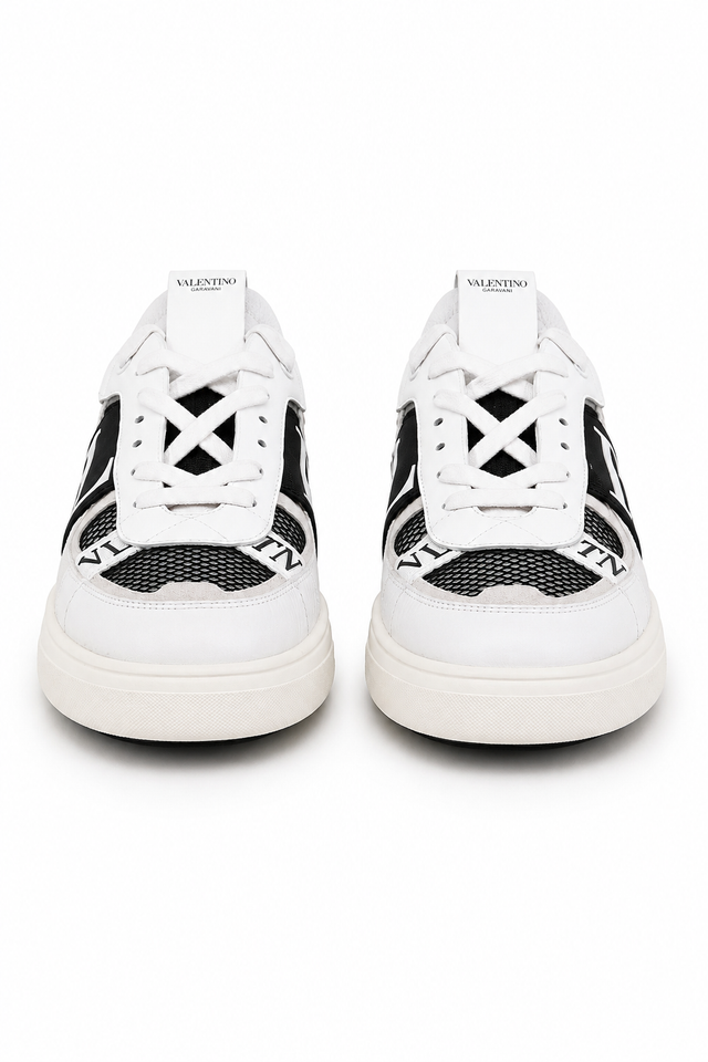 Valentino Garavani VLTN Panel Low-Top Mesh & Leather Sneakers in White/Black
