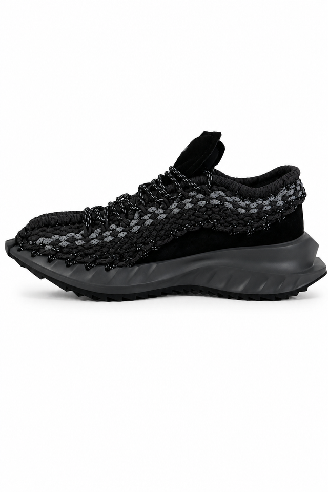 Valentino Garavani Crochet Knit Low-Top Sneakers in Brown Camo & Black Grey
