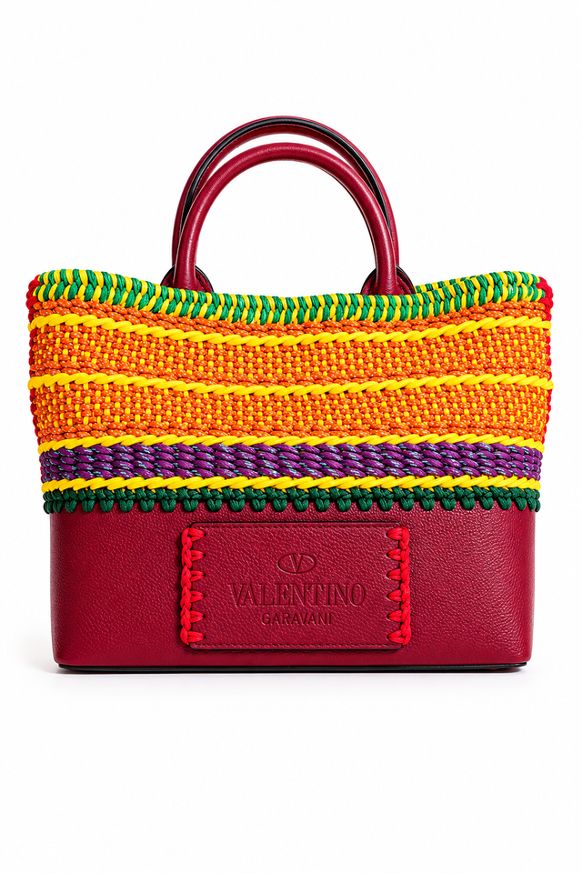 Valentino Garavani Crochet Tote Bag – Multicolor Woven Leather Tote
