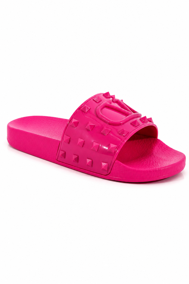 Valentino Garavani Rubber Rockstud Slide Sandals – Pink