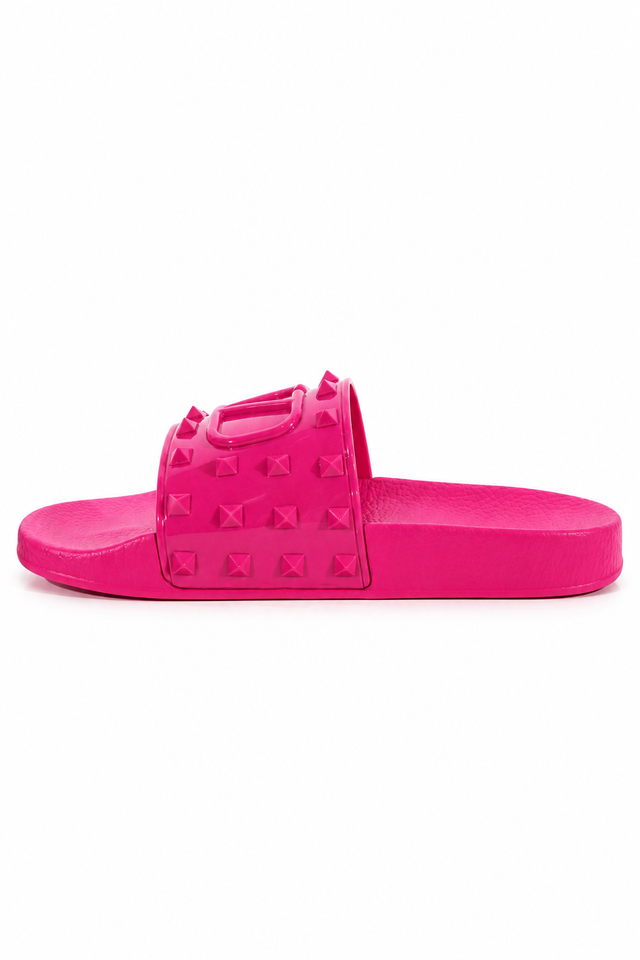 Valentino Garavani Rubber Rockstud Slide Sandals – Pink