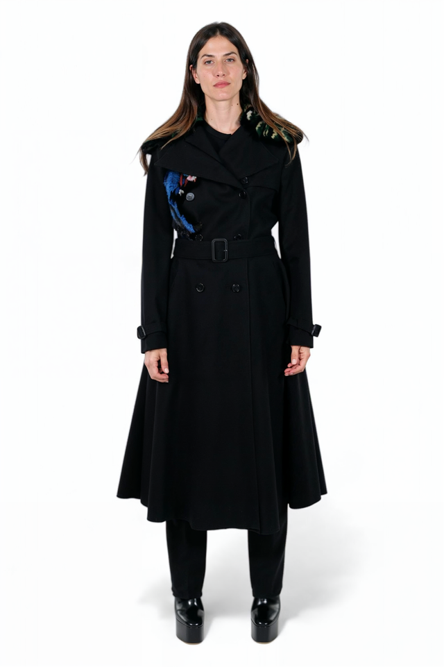 Valentino Black Double-Breasted Wool Coat with Mink Collar