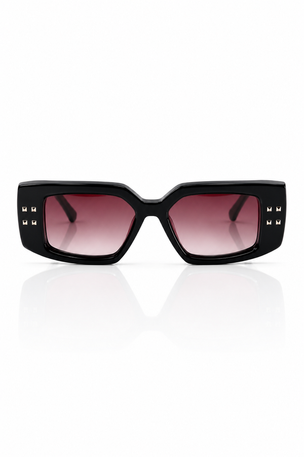 Valentino Garavani Rockstud oversized square sunglasses in black acetate with gradient pink lenses and studded metal accents.