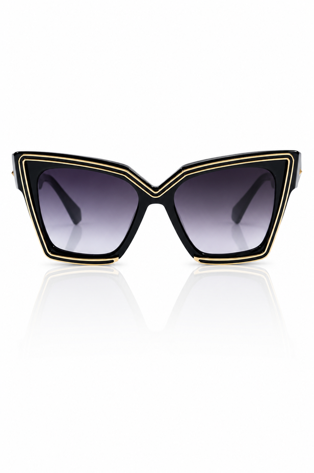 Valentino Garavani Oversized Cat-Eye Sunglasses in Black & Gold