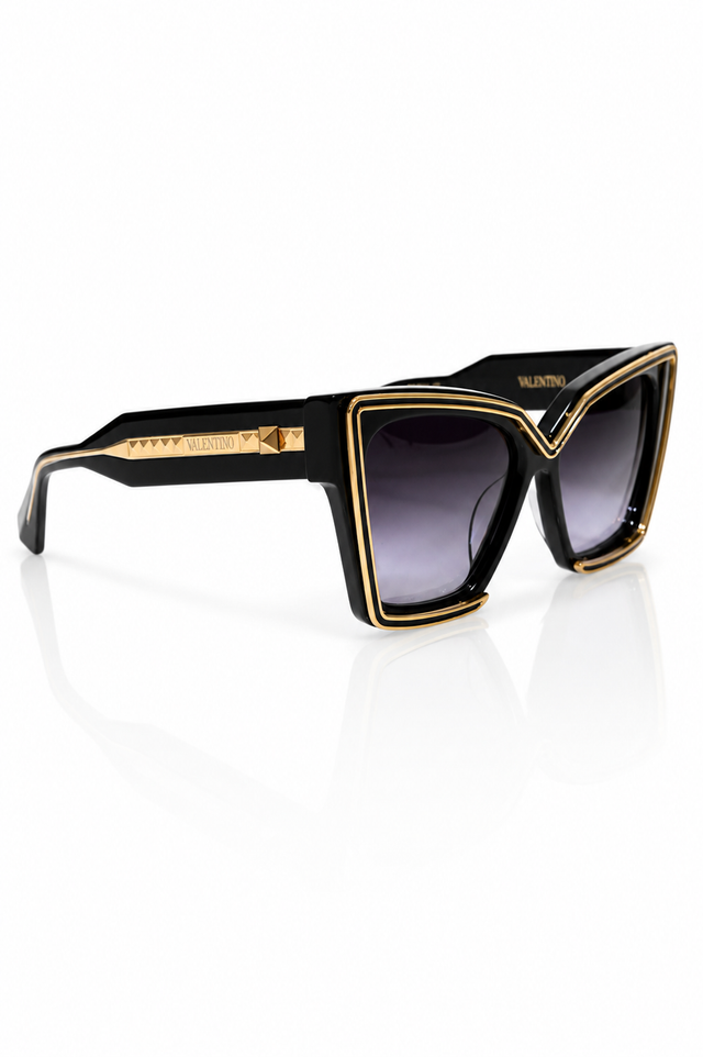 Valentino Garavani Oversized Cat-Eye Sunglasses in Black & Gold