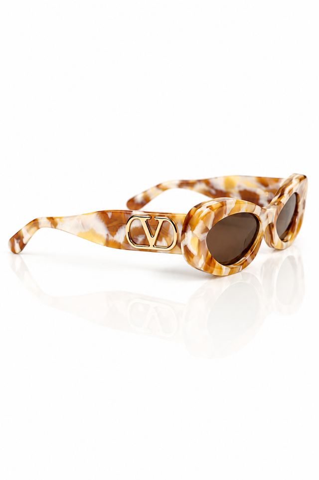 Valentino Garavani VLogo Oval Tortoiseshell Sunglasses