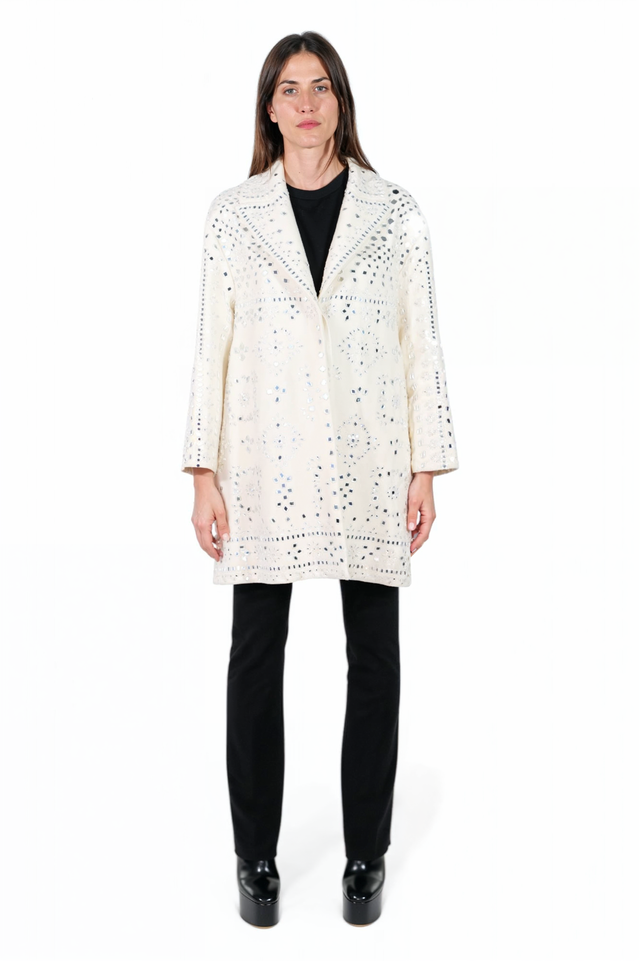 Valentino White Mirror Embellished Coat