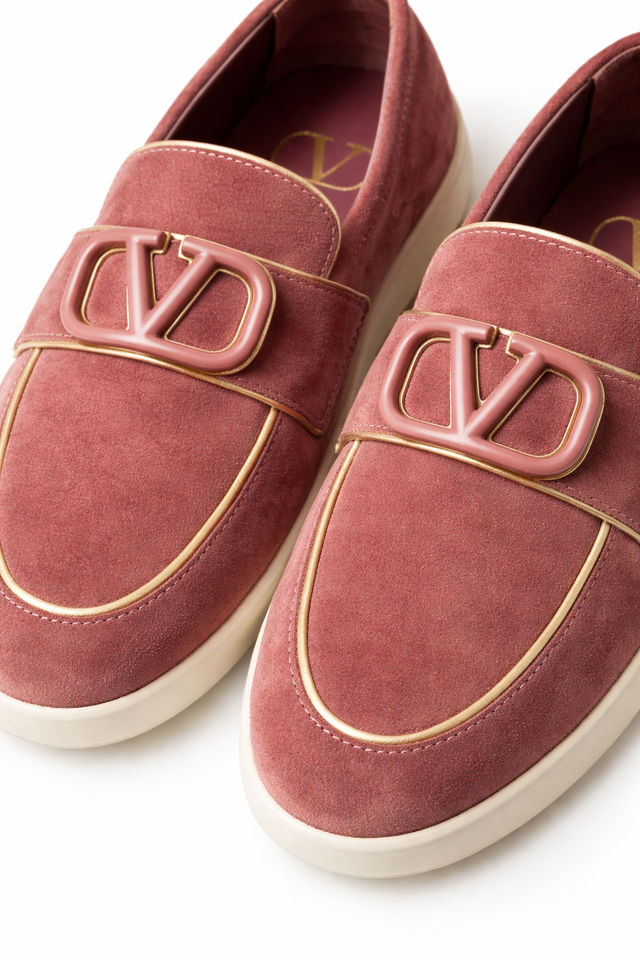 Valentino Garavani VLogo Signature Suede Loafers – Dusty Rose