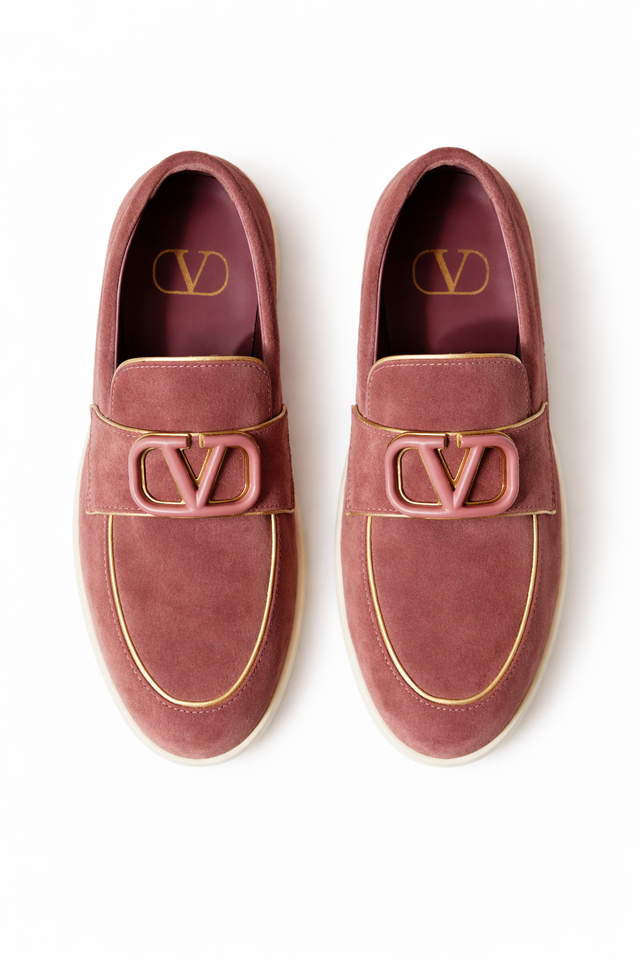 Valentino Garavani VLogo Signature Suede Loafers – Dusty Rose