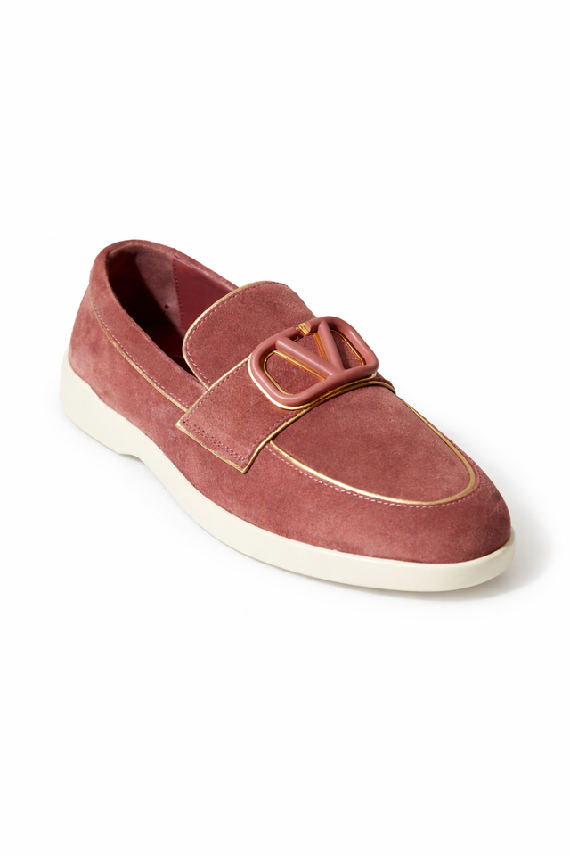 Valentino Garavani VLogo Signature Suede Loafers – Dusty Rose