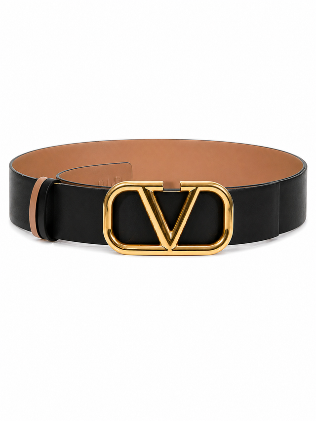 Valentino Garavani VLogo Signature Reversible Leather Belt 40mm Tan/Black & Red/Black Gold Buckle