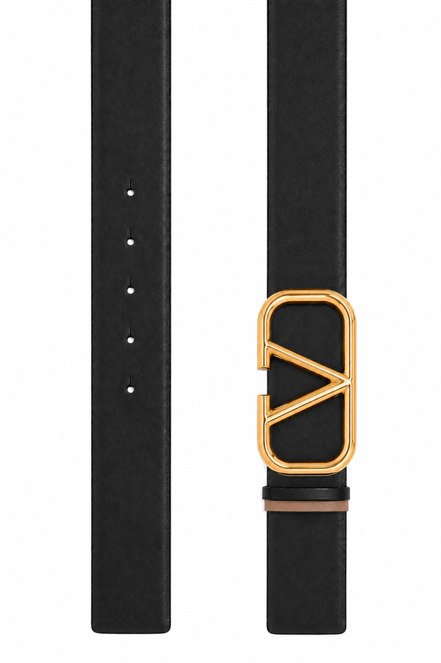 Valentino Garavani VLogo Signature Reversible Leather Belt 40mm Tan/Black & Red/Black Gold Buckle