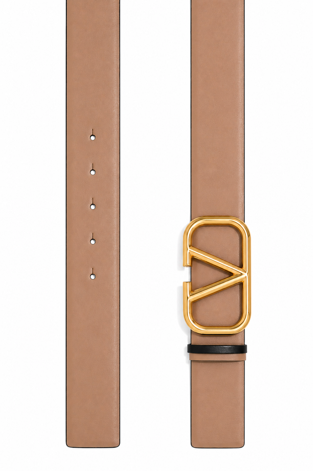 Valentino Garavani VLogo Signature Reversible Leather Belt 40mm Tan/Black & Red/Black Gold Buckle