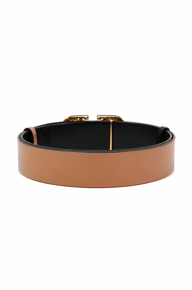 Valentino Garavani VLogo Signature Reversible Leather Belt 40mm Tan/Black & Red/Black Gold Buckle