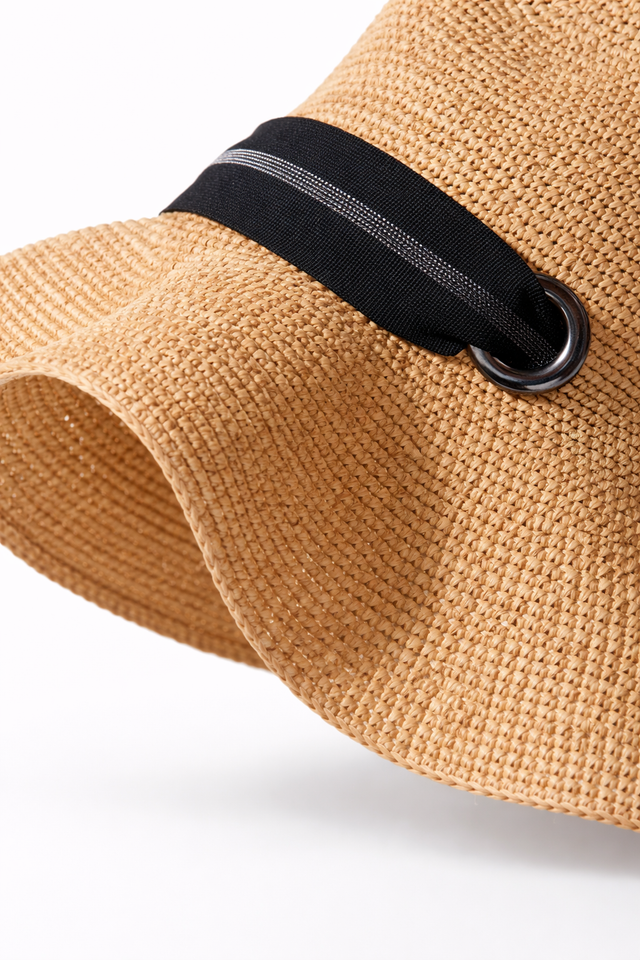 Fabiana Filippi Natural Straw Hat with Black Ribbon Tie