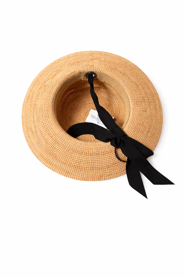 Fabiana Filippi Natural Straw Hat with Black Ribbon Tie