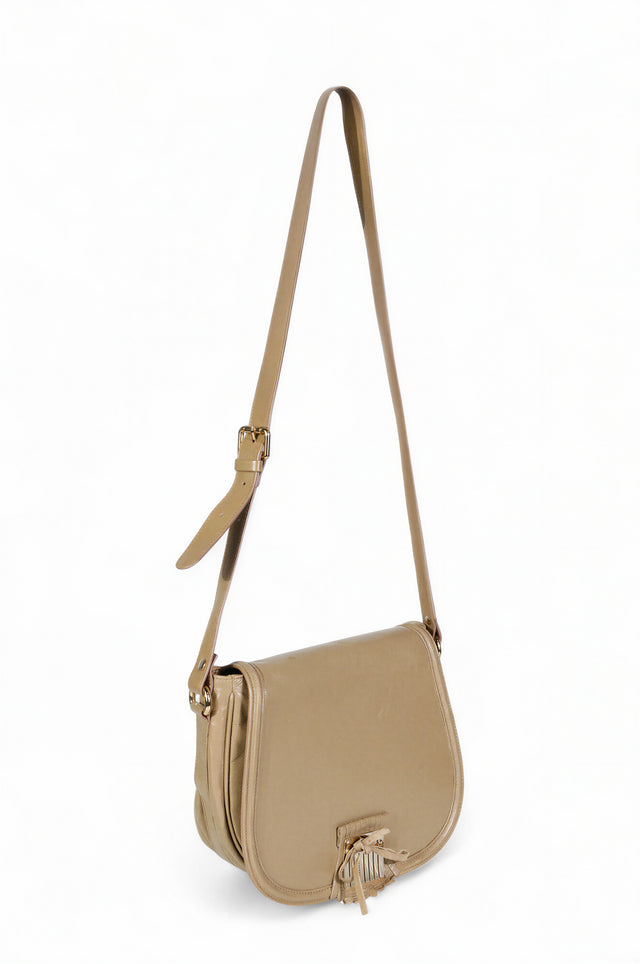 RED Valentino Beige Leather Shoulder Bag with Gold Shell Clasp