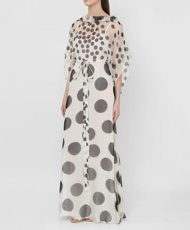 WHITE POLKA DOT SILK GOWN