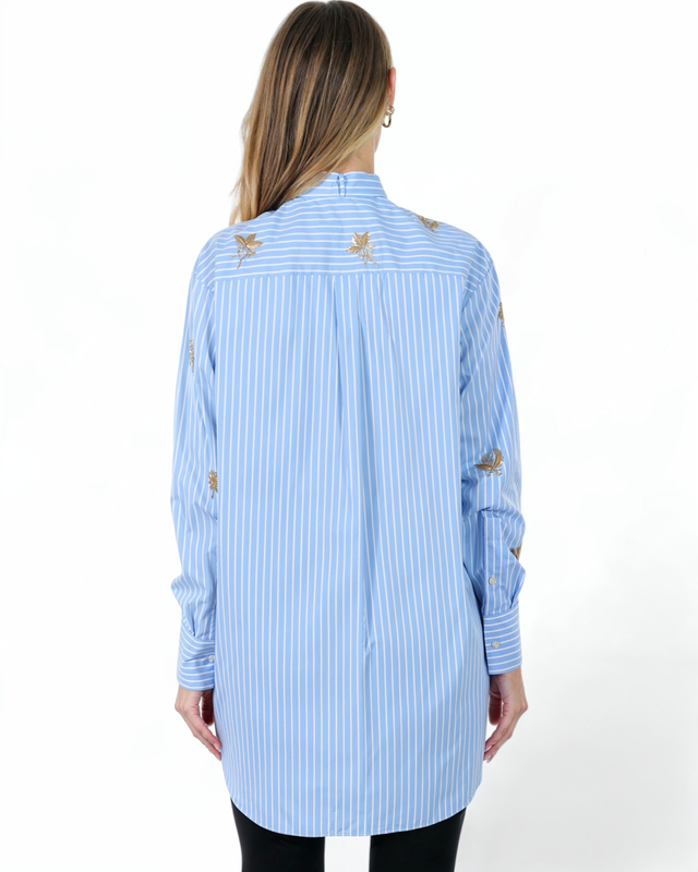 Valentino Blue Striped Embroidered Shirt with Bow Detail