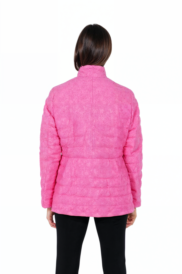 Valentino Pink Lace Quilted Puffer Jacket