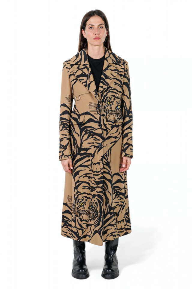 Valentino Tiger Print Wool Blend Maxi Coat