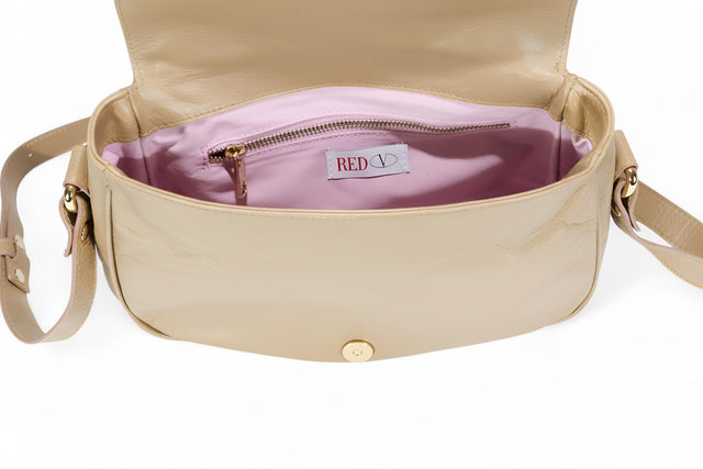 RED Valentino Beige Leather Shoulder Bag with Gold Shell Clasp