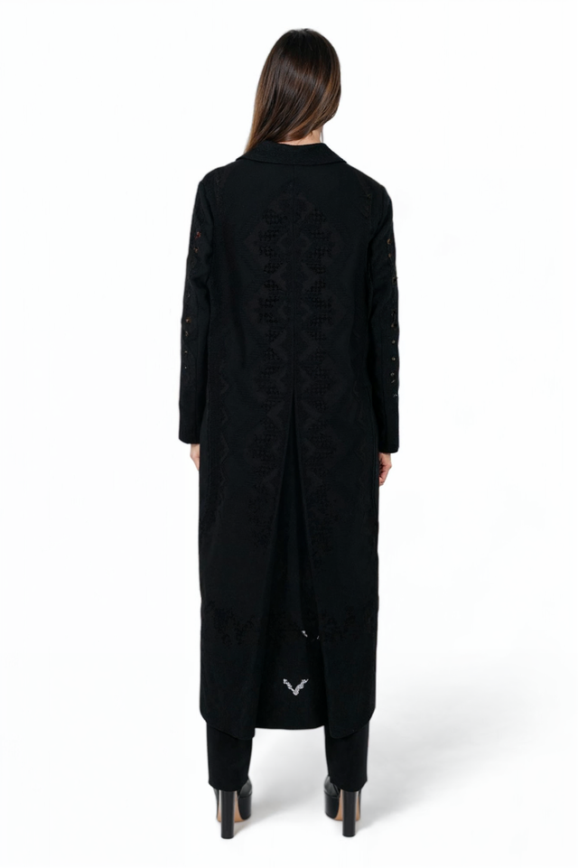 Valentino Embroidered Black Long Coat