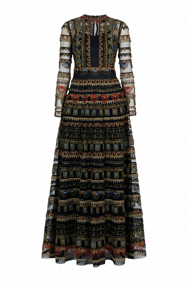 Valentino Embroidered Sheer Gown with Jewel Detailing