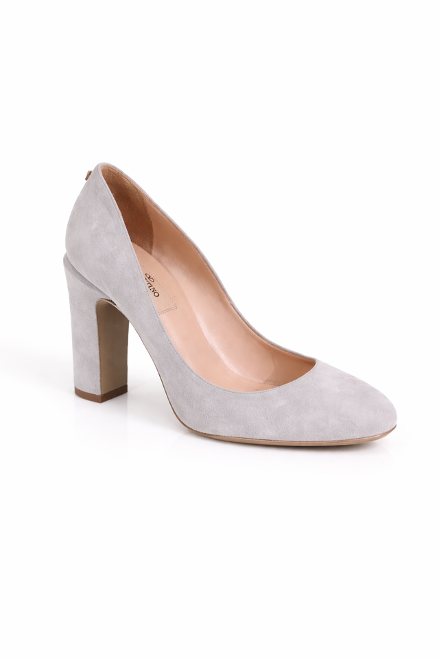 Valentino Garavani Suede Block Heel Pumps – Light Grey