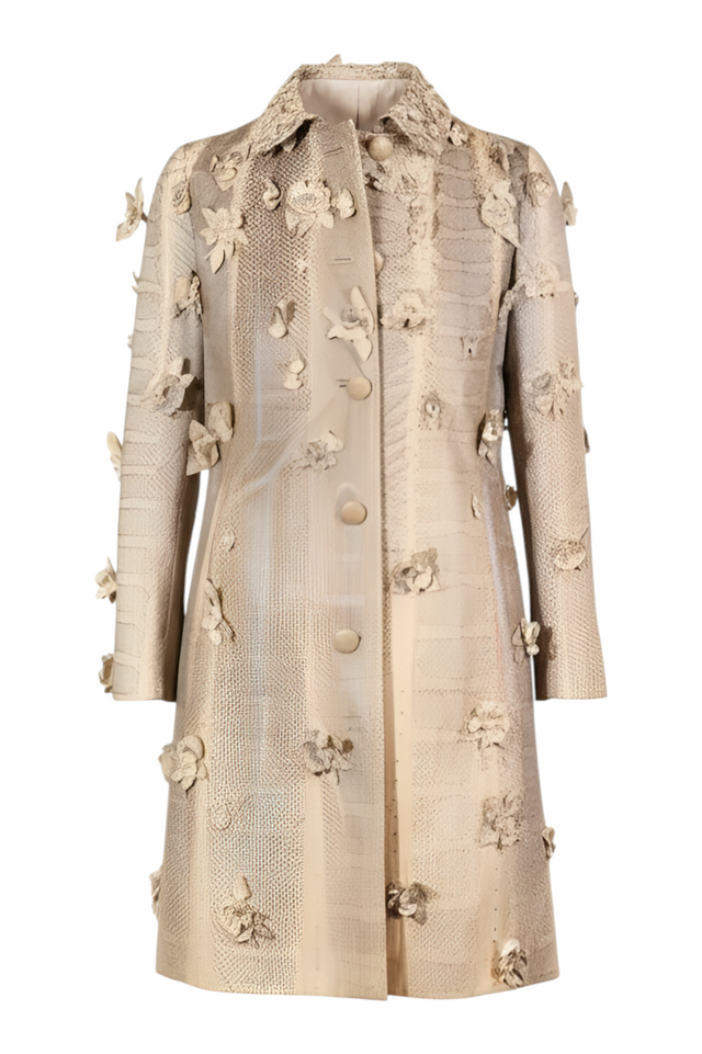 Valentino 3D Floral Python Skin Coat — Champagne Beige