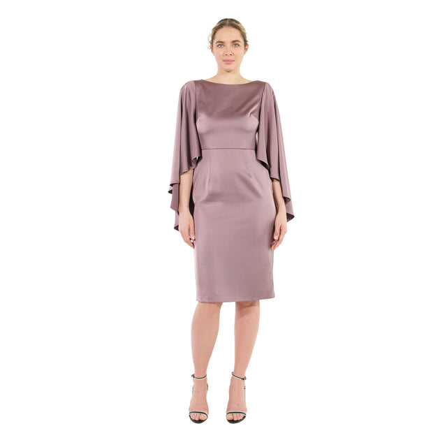 Mikael Aghal Satin Cape Sleeve Sheath Dress