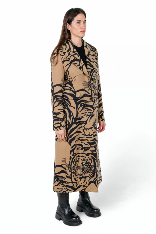 Valentino Tiger Print Wool Blend Maxi Coat