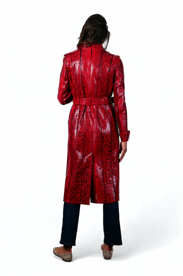 Valentino Red Python-Embossed Leather Trench Coat