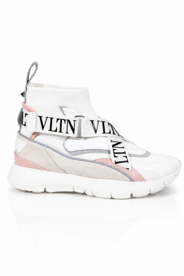 Valentino Garavani VLTN Bounce High-Top Sneakers – White/Pink