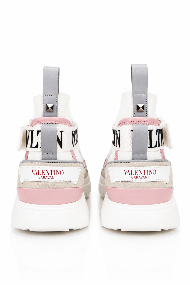 Valentino Garavani VLTN Bounce High-Top Sneakers – White/Pink