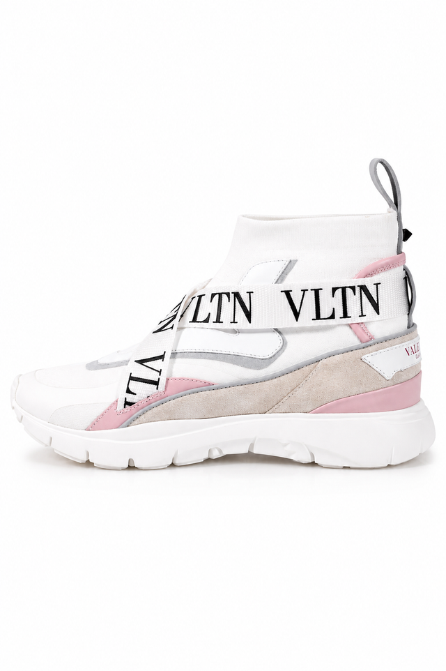 Valentino Garavani VLTN Bounce High-Top Sneakers – White/Pink