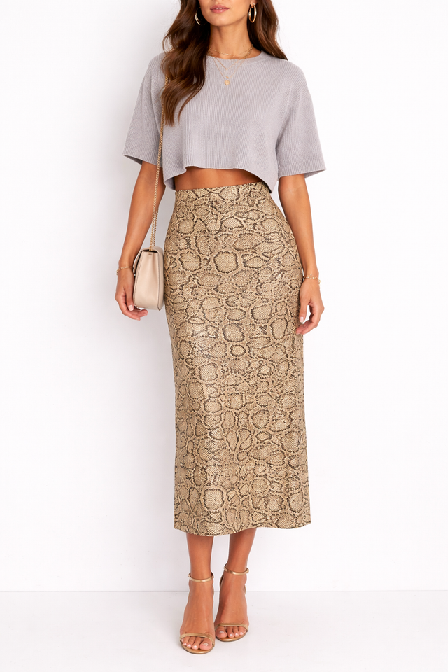 Valentino Garavani Python-Print Midi Pencil Skirt – Beige