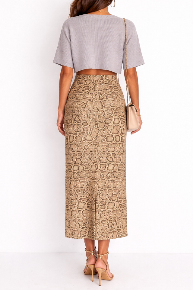 Valentino Garavani Python-Print Midi Pencil Skirt – Beige