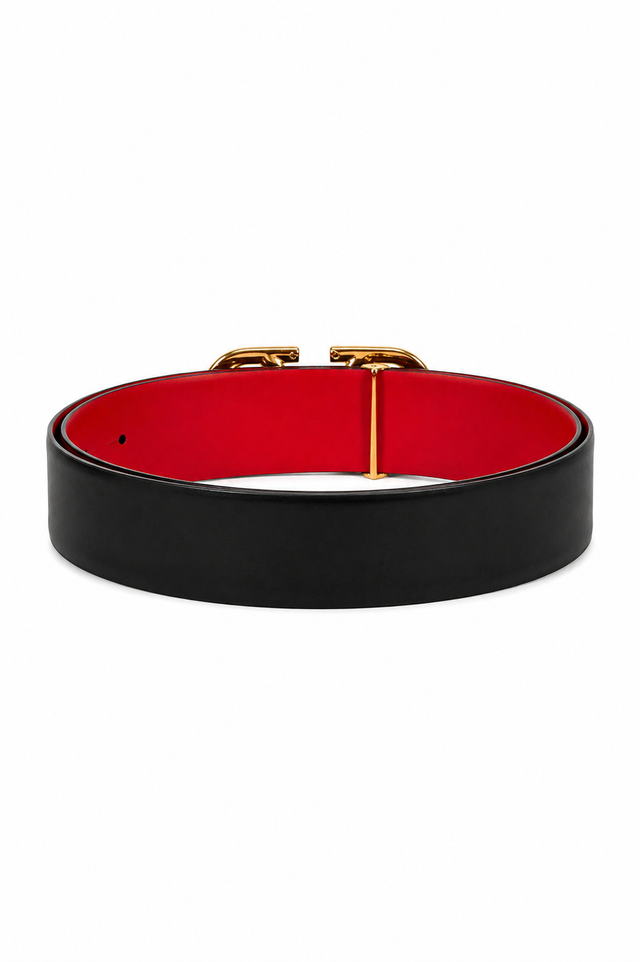 Valentino Garavani VLogo Signature Reversible Leather Belt 40mm Tan/Black & Red/Black Gold Buckle