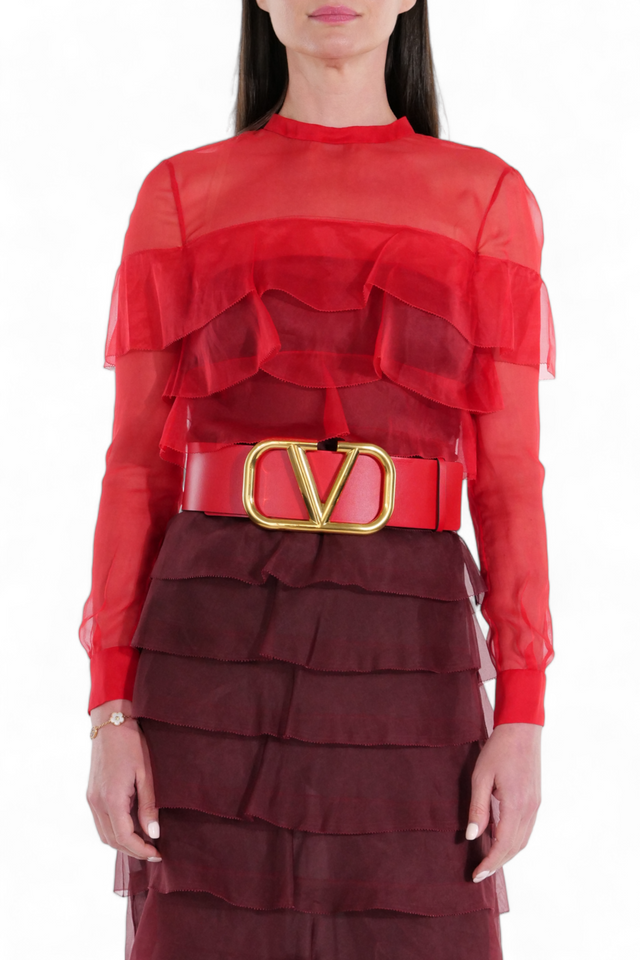 Valentino Red and Burgundy Tiered Ruffle Gown