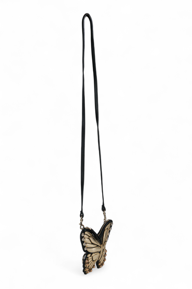 Valentino Garavani Butterfly Leather Crossbody Bag — Black & Gold