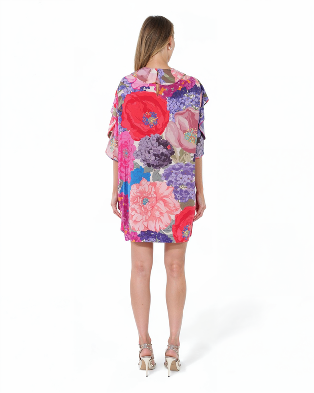 Valentino Floral Ruffle Silk Dress - Pink Multicolor