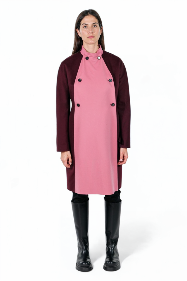 Valentino Color-Block Wool Military Coat