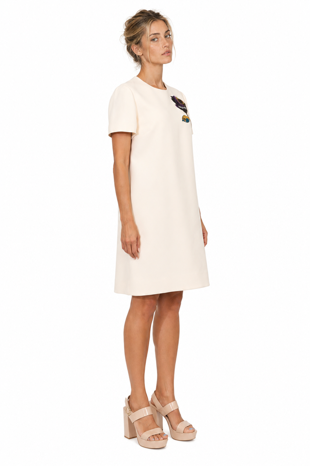 Valentino Garavani Rose Embroidered Crepe Shift Dress