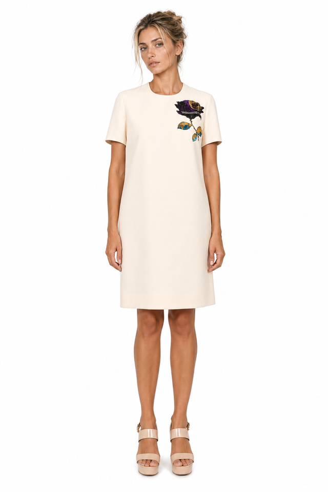 Valentino Garavani Rose Embroidered Crepe Shift Dress