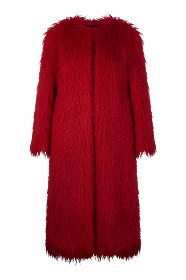 Valentino Red Faux Fur Long Coat