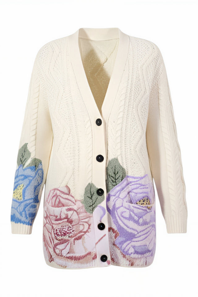 Valentino Floral Intarsia Wool Cardigan