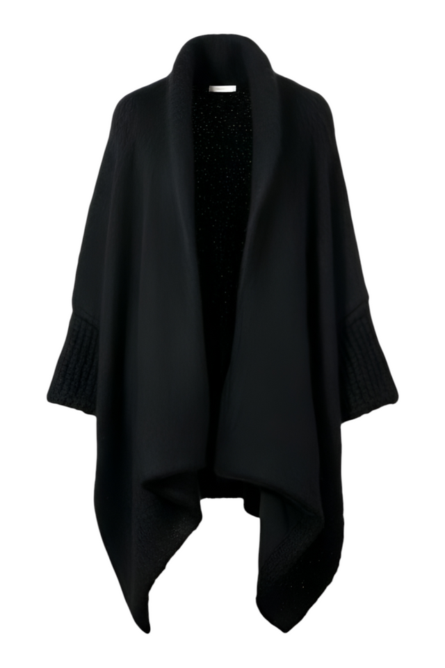 Valentino Draped Wool-Cashmere Cape Cardigan — Black